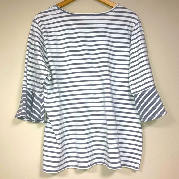 Striped Shirt Women’s 1X Bell Sleeve White Gray Blouse Top Business Professional - Picture 2 of 6